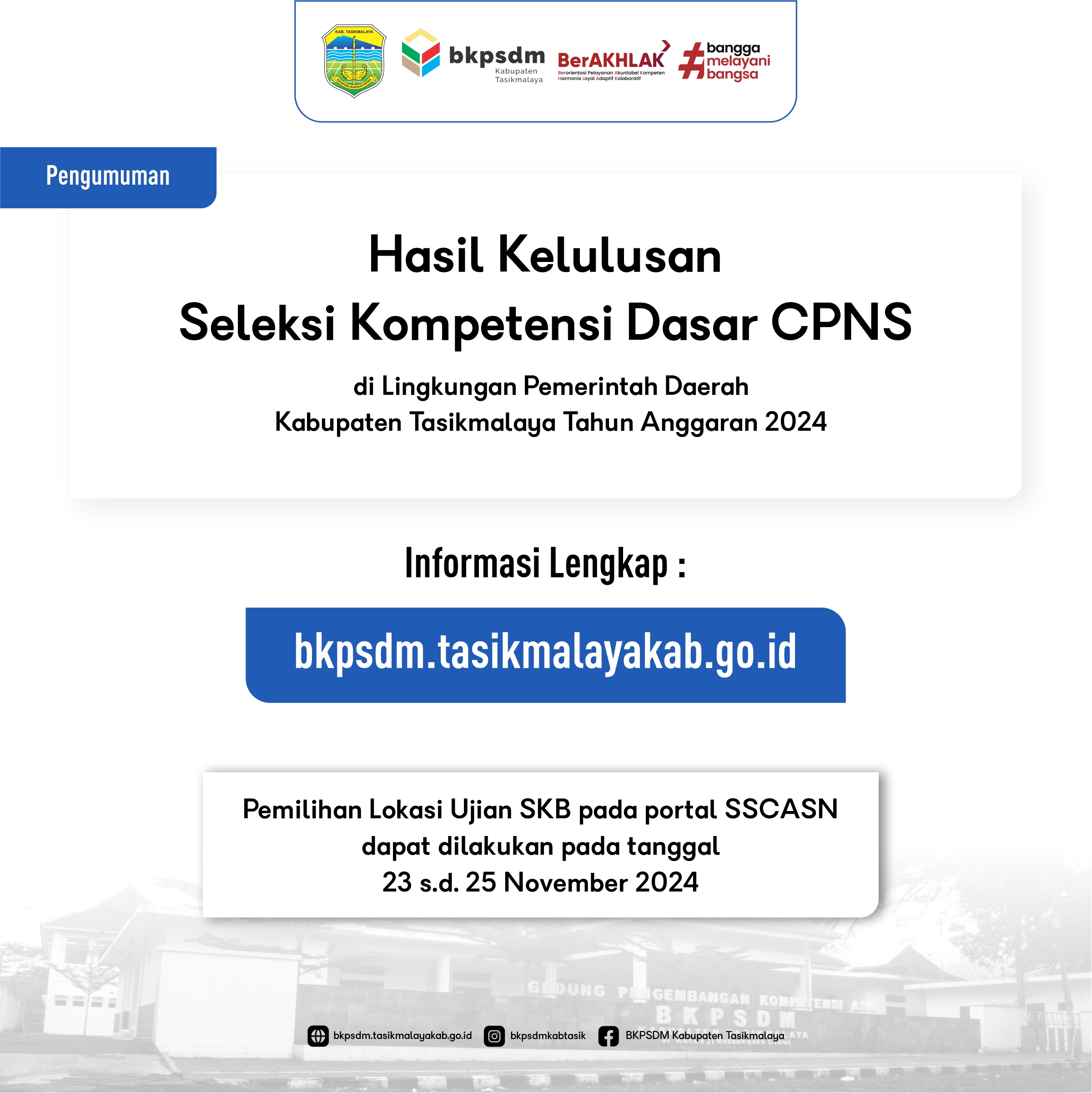 HASIL KELULUSAN SKD CPNS DI LINGKUNGAN PEMERINTAH DAERAH KABUPATEN TASIKMALAYA TAHUN ANGGARAN 2024